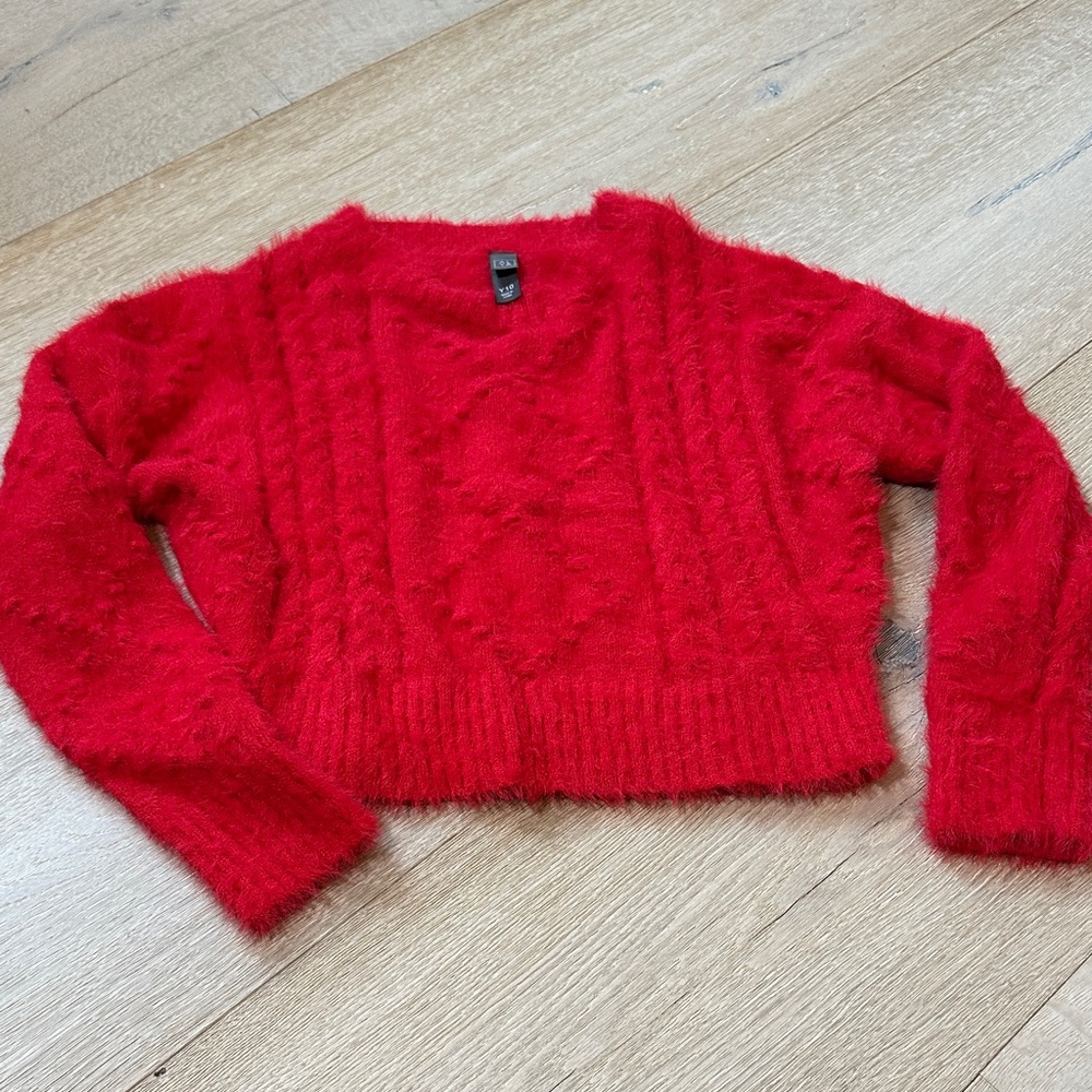 Alya Vibrant Red Crew Neck Cropped Sweater